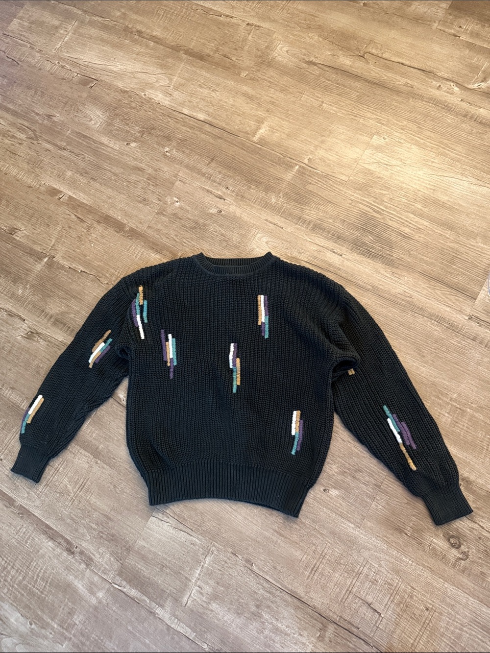 Pierre Cardin Black Crewneck Sweater with Multicolor Stitch Accents size M